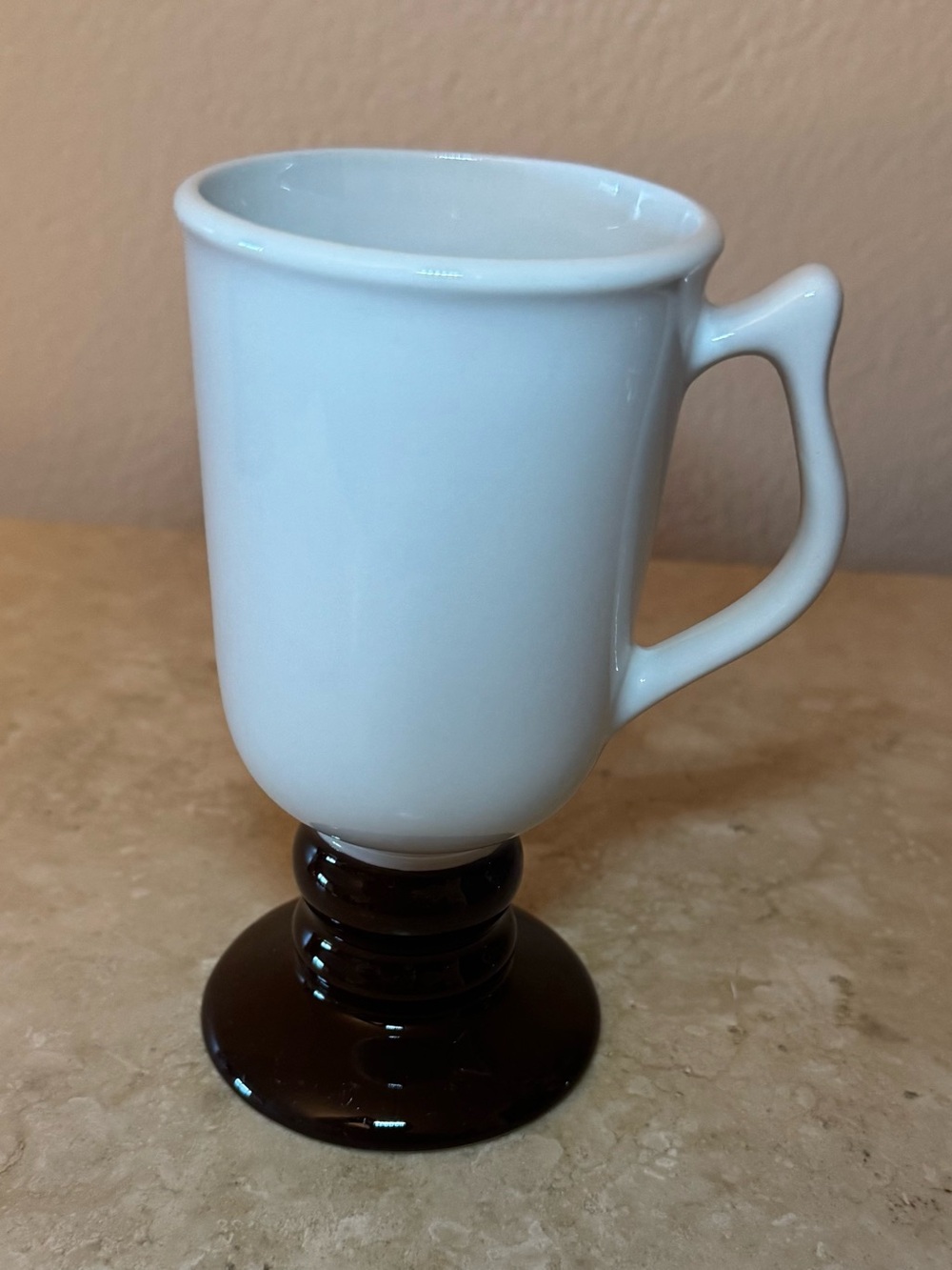 Hall Pottery Mug White/Brown Pedestal Base With Handles MPN 1272 USA